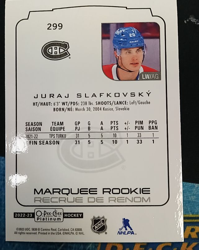 2022-23 O-Pee-Chee Platinum #299 Juraj Slafkovsky — front