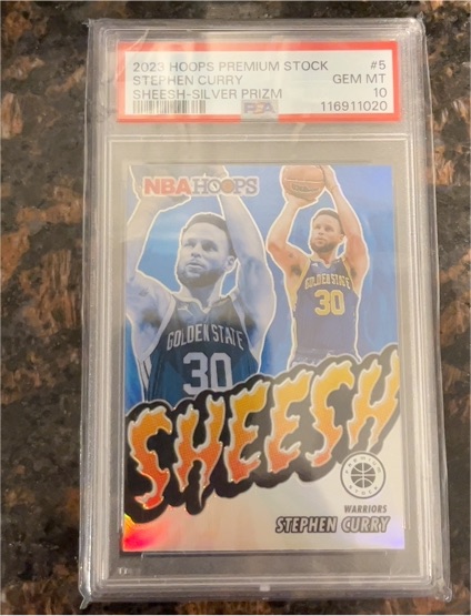 2023-24 Panini NBA Hoops Premium Stock #5 Stephen Curry Sheesh Silver Prizm — front