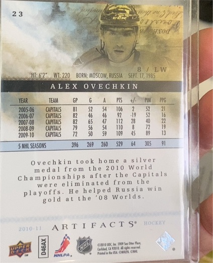 2010-11 Upper Deck Artifacts #23 Alex Ovechkin — front