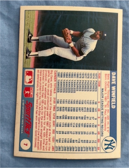 1988 Sportflics #7 Dave Winfield — front