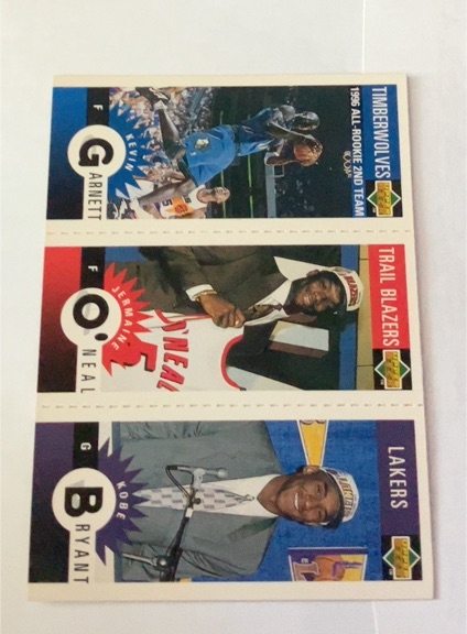 1996-97 Upper Deck Collector's Choice Mini-Cards #M129 Kevin Garnett, Jermaine O'Neal, Kobe Bryant — front