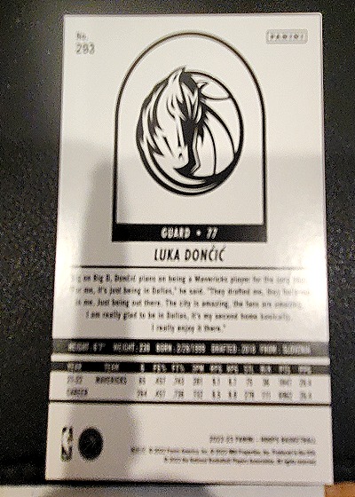2022-23 Panini NBA Hoops Tribute #293 Luka Doncic — back