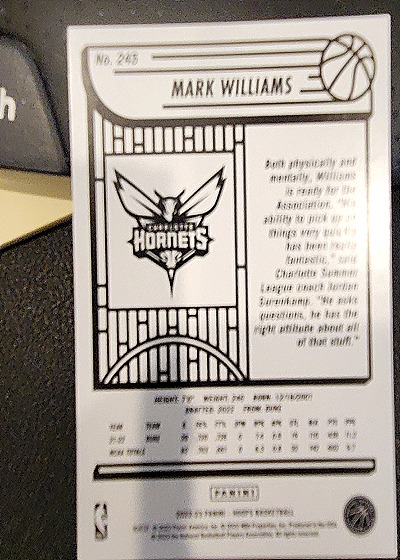 2022-23 Panini NBA Hoops #245 Mark Williams — back