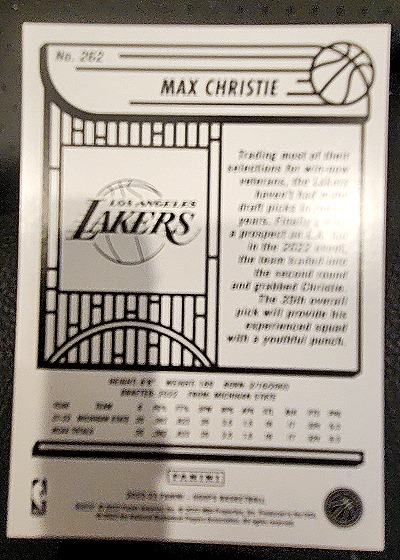 2022-23 Panini NBA Hoops #262 Max Christie — back