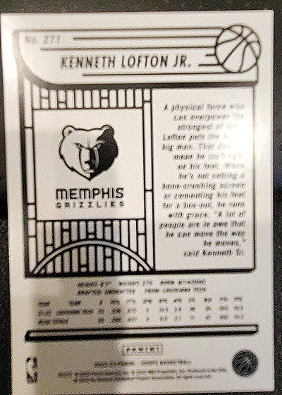2022-23 Panini NBA Hoops #271 Kenneth Lofton Jr. — back