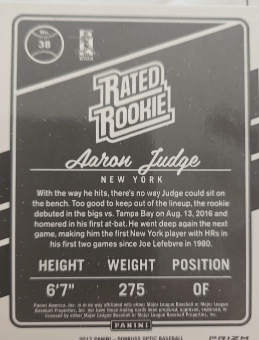 2017 Panini Donruss Optic Rated Rookie #38 Aaron Judge — front