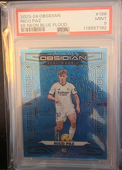 2023-24 Panini Obsidian #186 Nico Paz EE Neon Blue Flood — front