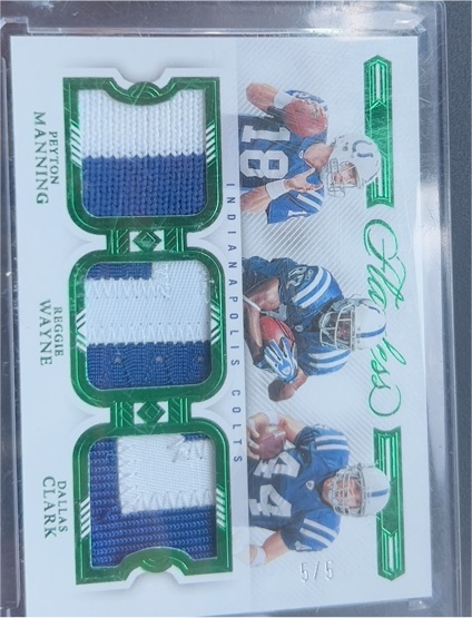 2022 Panini Flawless Peyton Manning Reggie Wayne Clark Triple Jersey Patch — front