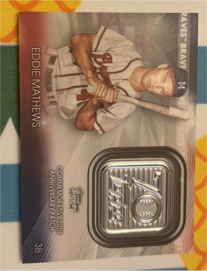 2021 Topps 70th Anniversary Logo Patch #T70P-EM Eddie Mathews — front