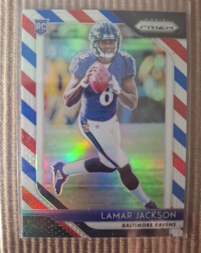 2018 Panini Prizm Red White & Blue Prizm Lamar Jackson — front