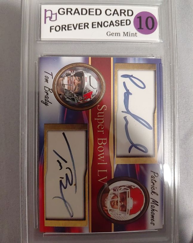 2021 Super Bowl LV Dual Signed Card Tom Brady & Patrick Mahomes — front