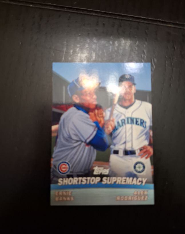 1997 Topps #SS1 Shortstop Supremacy Ernie Banks & Alex Rodriguez — front