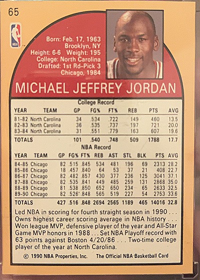 1990 NBA Properties #65 Michael Jeffrey Jordan — front