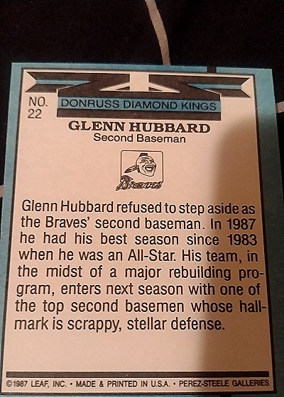 1987 Donruss Diamond Kings #22 Glenn Hubbard — front