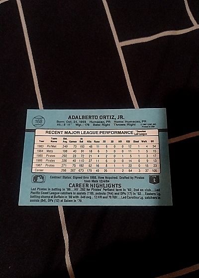 1988 Donruss #168 Junior Ortiz — back