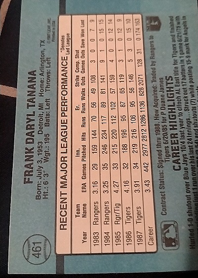 1988 Donruss #461 Frank Daryl Tanana — front