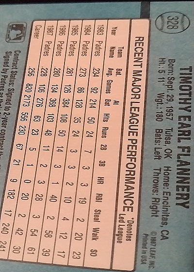 1987 Donruss #328 Timothy Earl Flannery — back