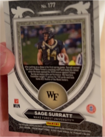 2021 Panini Prizm Draft Picks #177 Sage Surratt — front