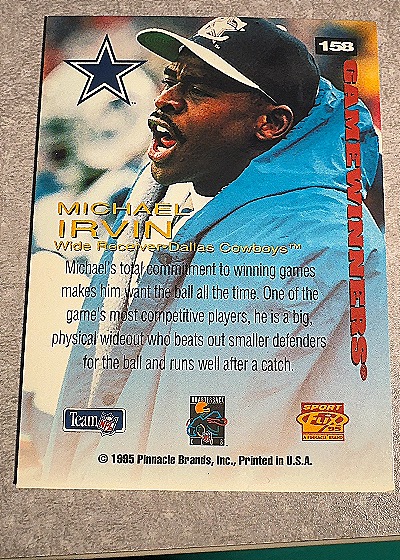 1995 Pinnacle #158 Michael Irvin — back