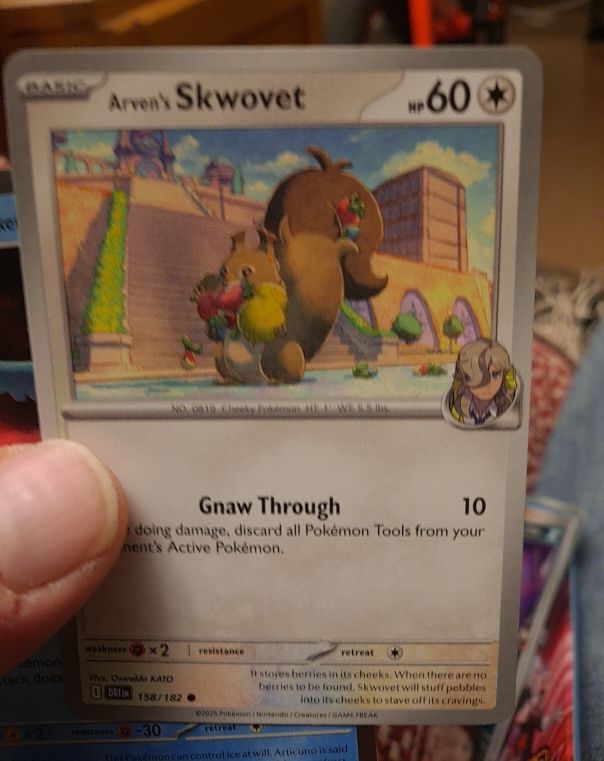 2023 Pokémon 158 Arven's Skwovet — front