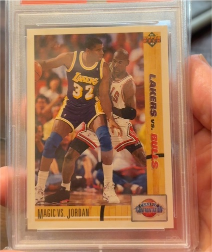 1993 Upper Deck Classic Confrontations #CF1 Magic Johnson vs Michael Jordan — front
