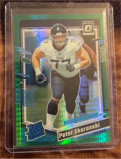 2023 Panini Donruss Optic #296 Peter Skoronski Rated Rookie Green Velocity Prizm — front