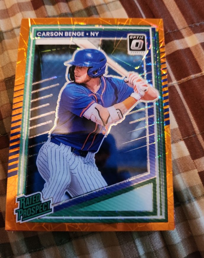 2025 Donruss Optic #158 Carson Benge Orange Velocity Rated Prospect — front