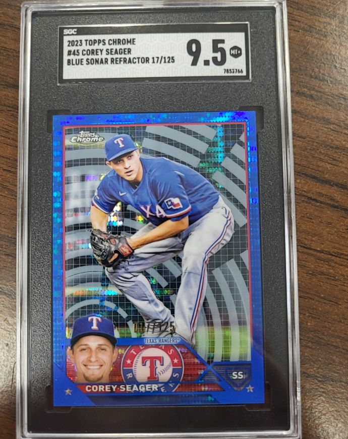 2023 Topps Chrome #45 Corey Seager Blue Sonar Refractor — front