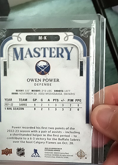 2022-23 Upper Deck Mastery #M-K Owen Power — back