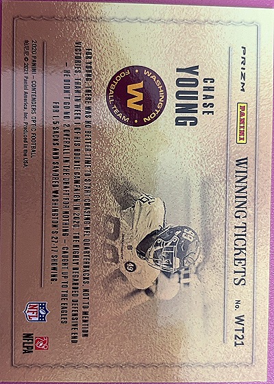 2020 Panini Contenders Optic #WT21 Chase Young Winning Tickets — back