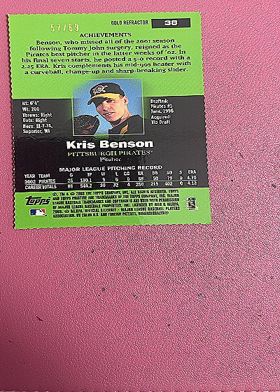 2003 Topps Pristine #38 Kris Benson — back