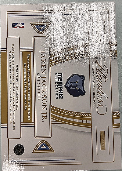2021-22 Panini Flawless Jaren Jackson Jr. Patch Auto #FPA-JJ — back