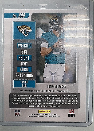 2018 Panini Contenders #209 Tanner Lee Rookie Playoff Ticket — back