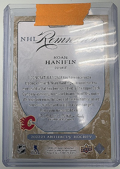 2022-23 Upper Deck Artifacts NHL Remnants #NR-NH Noah Hanifin — back