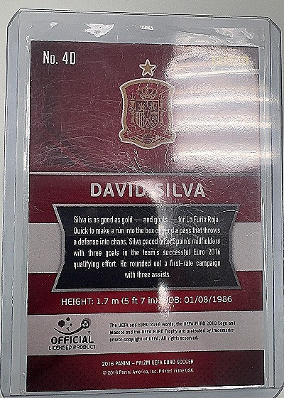 2016 Panini Prizm Euro Soccer #40 David Silva — back