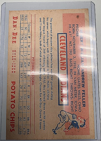 1954 Dan-Dee Potato Chips Bob Feller — back