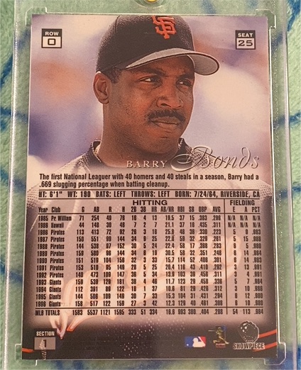 1997 Fleer Showcase Row 0 #1 Barry Bonds — front