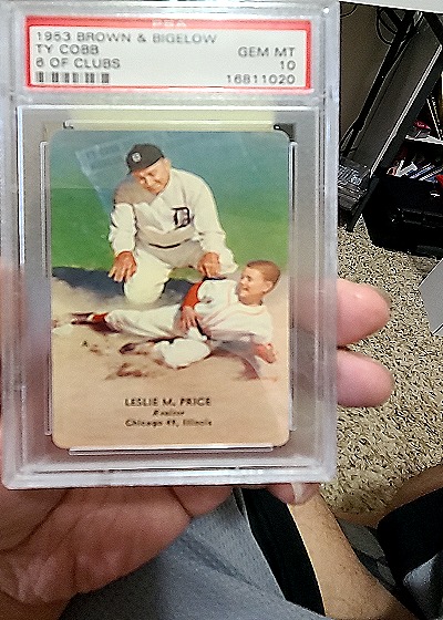 1953 Brown & Bigelow #9 Of Clubs Ty Cobb — front