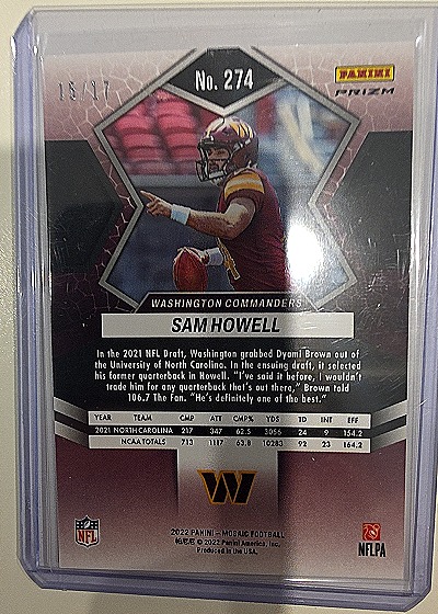 2022 Panini Mosaic #274 Sam Howell — back