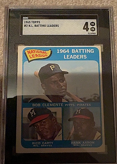 1965 Topps #2 NL Batting Leaders Roberto Clemente Rico Carty Hank Aaron — front
