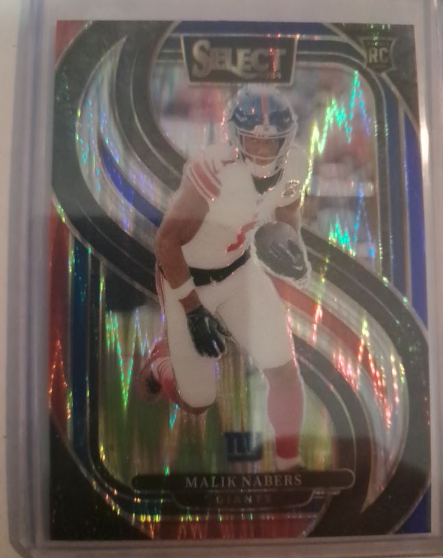 2024 Panini Select Premier Level #116 Malik Nabers Red & Blue Shock Prizm Rookie Card — front