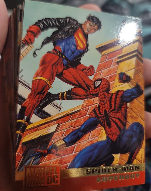 1995 Fleer DC Versus Marvel #73 Spider-Man vs Superboy — front