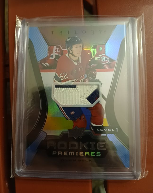 2023-24 Upper Deck Trilogy #101 Owen Beck Rookie Premieres Level 1 Patch — front