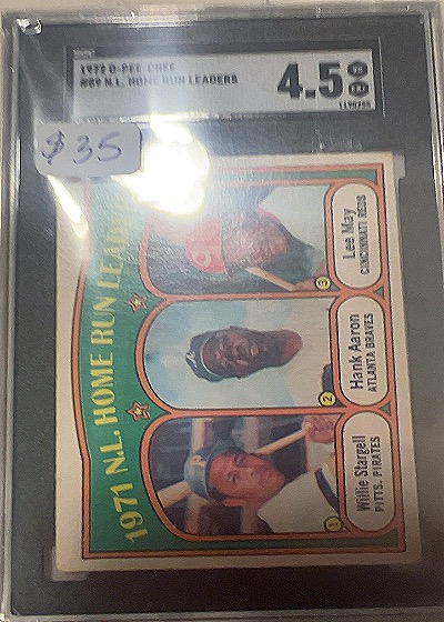 1972 Topps #89 NL Home Run Leaders Willie Stargell, Hank Aaron, Lee May — front