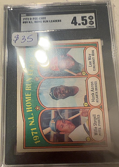 1972 O-Pee-Chee #89 1971 NL Home Run Leaders Willie Stargell, Hank Aaron, Lee May — front