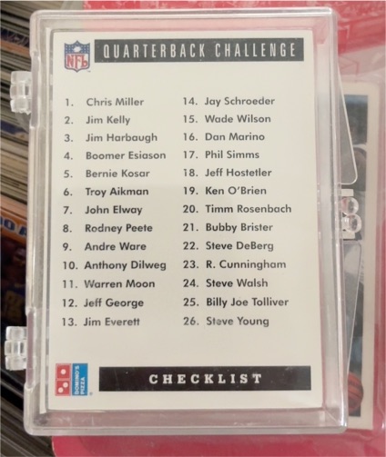 1991 Upper Deck Domino's Quarterback Challenge #50 Checklist — front