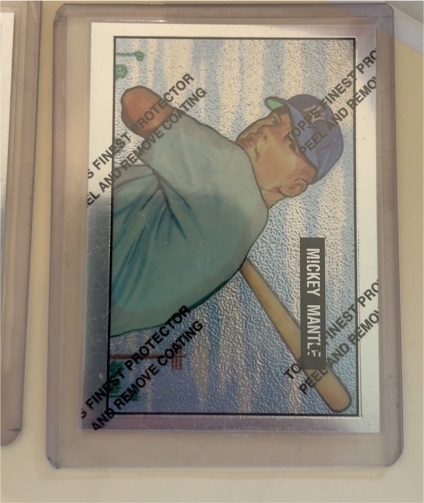 1996 Topps Finest #1 Mickey Mantle 1951 Bowman Commemorative Reprint — front