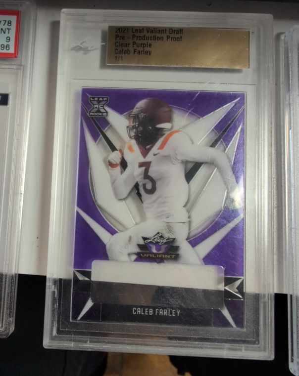 2021 Leaf Valiant Draft Pre-Production Proof Clear Purple Caleb Farley 1/1 — front