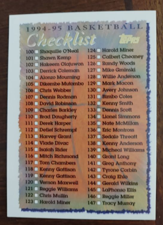 1994-95 Topps #198 Checklist: 100-198 — front