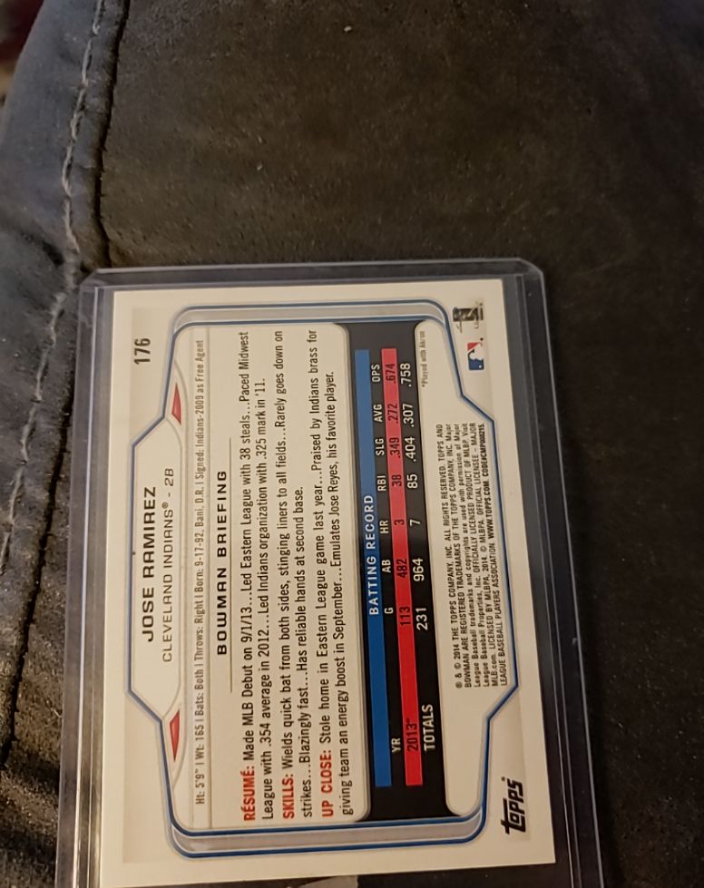 2014 Bowman #176 Jose Ramirez — front